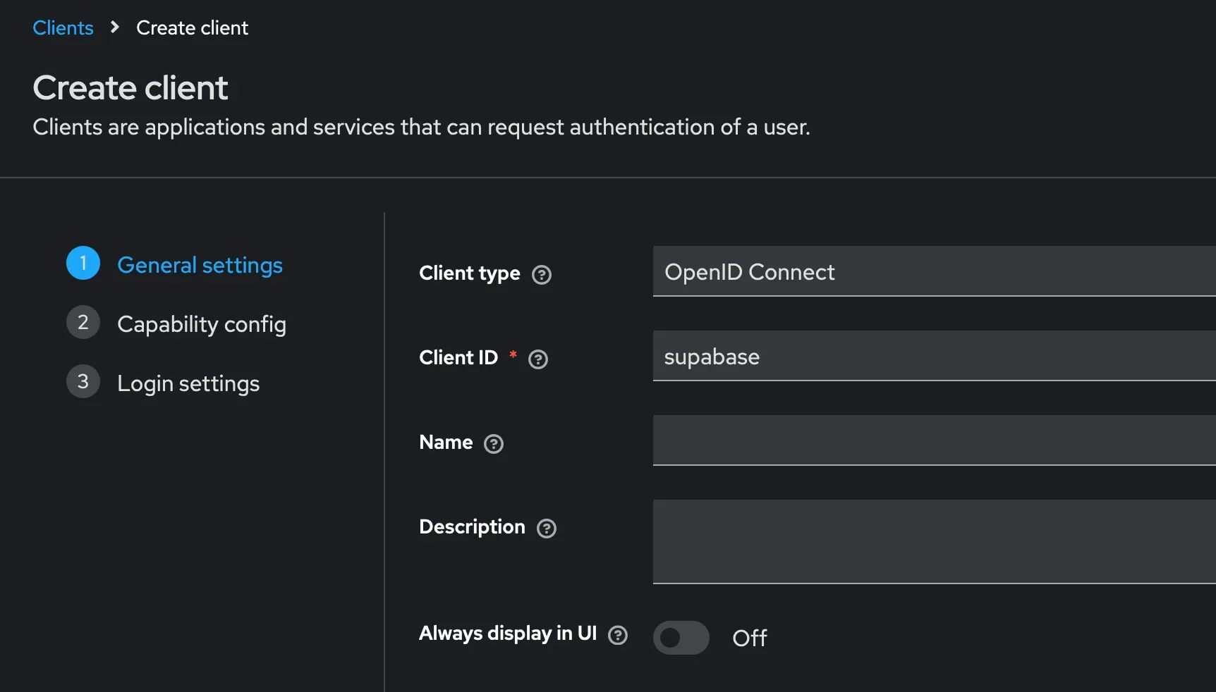 Creating the Supabase Client in Keycloak