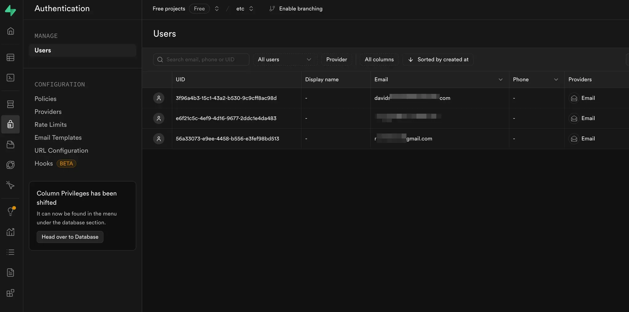 Supabase auth.users