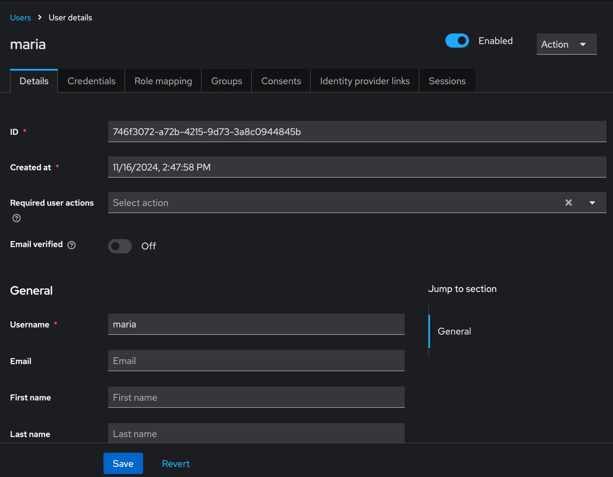 User Details in Keycloak