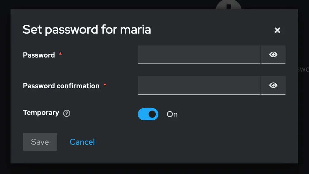 Setting a password for a Keycloak user